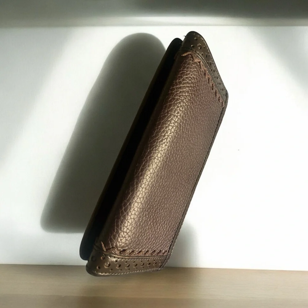 BURBERRY Pebbled Leather Long Wallet, Brown, 7.5”x4” x 1”